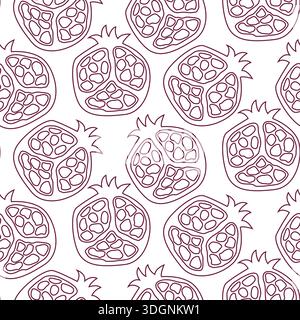 Motivo senza cuciture con melograni rossi. Motivi di melograno disegnati a mano su sfondo bianco o su colori e stampe di tessuto Illustrazione Vettoriale