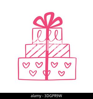 Tre confezioni regalo con icona a forma di doodle a nastro Illustrazione Vettoriale