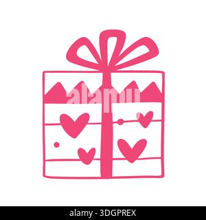 Icona della linea doodle della confezione regalo di San Valentino e compleanno Illustrazione Vettoriale