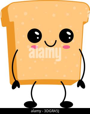 Carino personaggio dei cartoni animati con pane tostato kawaii Illustrazione Vettoriale
