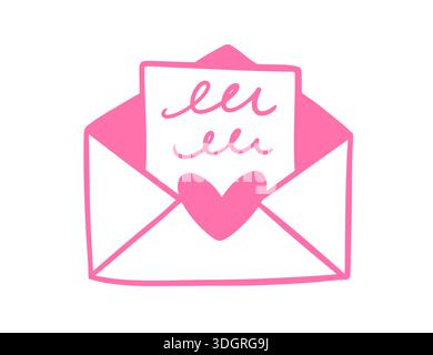 Lettera d'amore di Valentine nell'icona della linea Doodle della busta Illustrazione Vettoriale