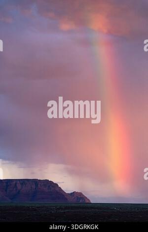 Arcobaleno monsonico sull'alto deserto, dagli abitanti delle scogliere, nel nord dell'Arizona Foto Stock
