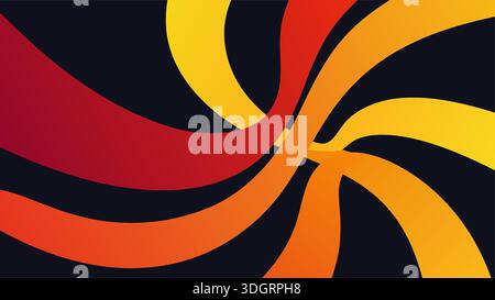 Nastri a gradiente curvo organico in rosso arancione e vettoriale giallo. Sfondo astratto e infuocato con linee d'onda fluide ed energia calda vibrante. Illustrazione Vettoriale
