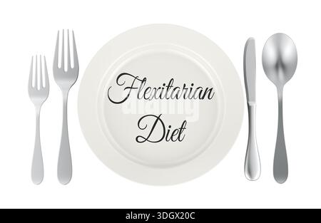 Dieta flessitaria con piatto e posate. Rendering 3D isolato su sfondo bianco Foto Stock