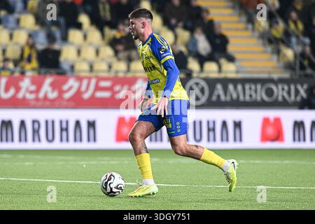 Sint Truiden, Belgio. 18 gennaio 2026. Ryan Merlen della STVV raffigurato in azione durante una partita di calcio tra Sint-Truidense V.V. e Oud-Heverlee Leuven, domenica 18 gennaio 2026 a Sint-Truiden, il giorno 21 della "Jupiler Pro League" 2025-2026 prima divisione del campionato belga. BELGA FOTO JILL DELSAUX credito: Belga News Agency/Alamy Live News Foto Stock