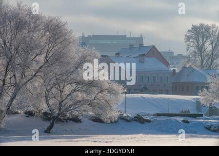 La città di Minsk è coperta di neve in inverno. Bielorussia Foto Stock