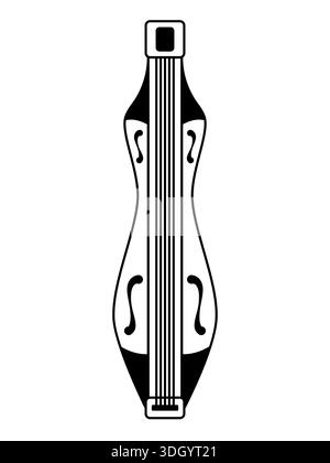 Illustrazione vettoriale di uno strumento musicale tradizionale a corde folcloristiche dulcimer con forma a clessidra isolata Illustrazione Vettoriale