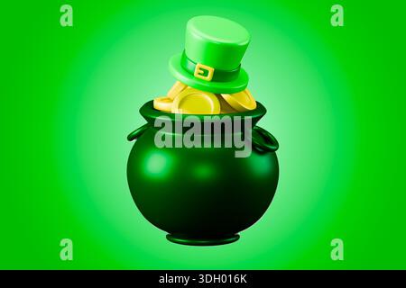 Cappello Green Saint Patricks pieno di monete d'oro per il concetto di fortuna e fortuna Foto Stock