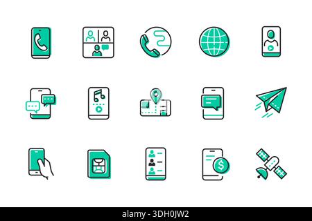 Rete mobile - serie di icone di stile per il design della linea Illustrazione Vettoriale