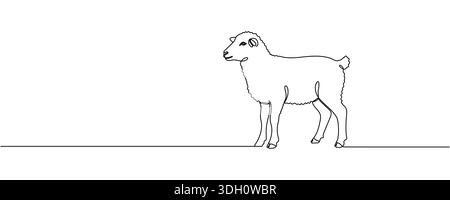 Un design minimalista, eseguito in linee continue, raffigura un agnello o una pecora. Perfetto come concetto di Pasqua. Traccia modificabile. Illustrazione Vettoriale