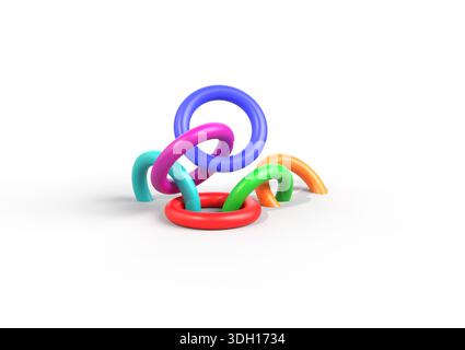 anelli colorati su sfondo bianco. anelli 3d. anelli illustrativi 3d. Foto Stock