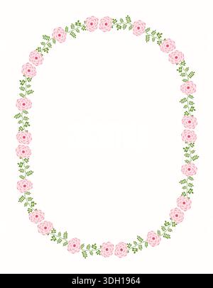 Romantica corona floreale vettoriale rosa e verde, bordo floreale primaverile per matrimoni e biglietti d'auguri Illustrazione Vettoriale