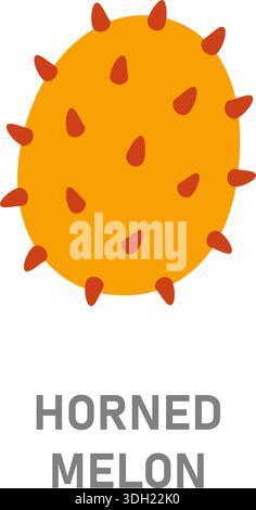 Melone con corna, kiwano. Icona di frutta tropicale spessa isolata su sfondo bianco Illustrazione Vettoriale