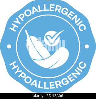 Badge certificato ipoallergenico – sigillo di sicurezza per pelli sensibili con piume e segno di spunta per l'etichettatura dei prodotti cosmetici Illustrazione Vettoriale