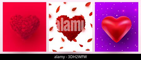 Vivace collezione Red Heart per San Valentino. Simboli d'amore romantico. Illustrazione vettoriale Illustrazione Vettoriale