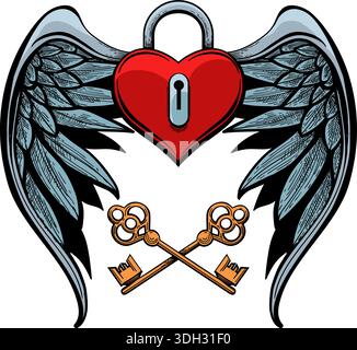 Lucchetto alato a forma di cuore Illustrazione Vettoriale