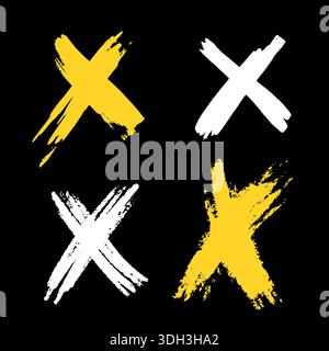 Grunge croce o lettera a forma di X come simbolo astratto. Selezionare o segno di voto errato. Elementi disegnati a mano con il pennello Illustrazione Vettoriale