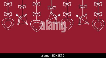 San Valentino con cuori astratti con arco cupido e sfondo freccia. Illustrazione vettoriale. Illustrazione Vettoriale