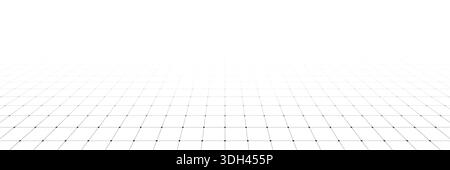 Sfondo griglia. Struttura a reticolo con prospettiva bianca con punti. Trama linee astratte. Mesh geometrica semplice. Futuristico modello di sfondo spaziale. Filo con Illustrazione Vettoriale