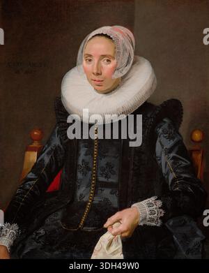 Ritratto di una signora di Frans Hals, 1627, una donna di 33 anni in abito di raso nero con colletto e berretto in pizzo bianco, seduta in tre quarti di vista Foto Stock