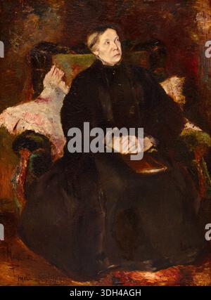 Ritratto di una Signora di Adolphe Joseph Thomas Monticelli, 1870–79, una donna in abito scuro seduta con uno sguardo contemplativo verso l'alto, mani pallide piegate, tessuto rosa drappeggiato visibile accanto a lei Foto Stock
