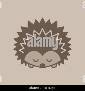 Adorabile riccio arricciato a occhi chiusi e contorno appuntito in un morbido stile piatto Illustrazione Vettoriale