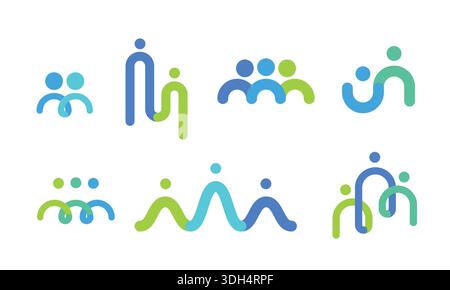 Set di logo del gruppo persone. Firma del team aziendale. Illustrazione Vettoriale