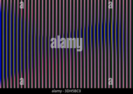 Uno sfondo dinamico astratto con strisce verticali in tonalità neon di viola, rosa, blu e giallo. Questa illustrazione evoca un senso di movimento Foto Stock