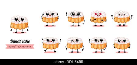 Illustrazione del set di personaggi della torta Kawaii Illustrazione Vettoriale