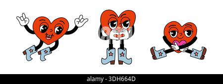 Illustrazione del set di personaggi animati dai colori vivaci Illustrazione Vettoriale