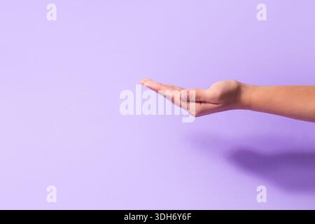 Donne su sfondo viola pastello. Elegante mockup primaverile estivo. copyspace Foto Stock