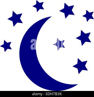 Icona Blue Crescent Moon and Stars: Vettore notturno professionale per applicazioni meteo, interfaccia utente Sleep Tracker, grafica astronomica ed elementi di design notturni Illustrazione Vettoriale