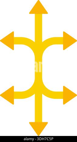 Gruppo di sei frecce che irradiano in direzioni diverse per illustrare percorsi diversi o il movimento distribuito. Illustrazione Vettoriale