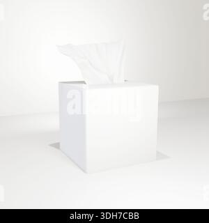 mockup di scatola per tessuti quadrata isolato su sfondo bianco Foto Stock