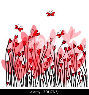 Fiori del cuore. Buona cartolina di San Valentino. Disegnato a mano. Non ai, illustrazione vettoriale. Illustrazione Vettoriale