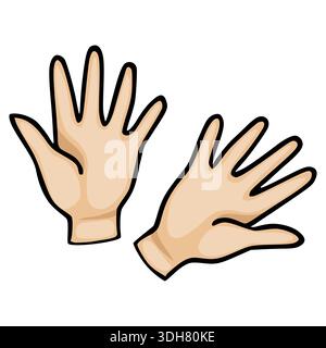 Due mani di cartone animato con palmi aperti e dita spalmate, illustrazione vettoriale Illustrazione Vettoriale