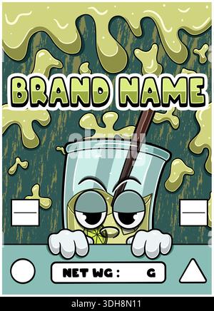 Mojito Strain Cartoon con sfondo Slime. Design per logo, etichette, copertine e prodotti di imballaggio. Illustrazione Vettoriale