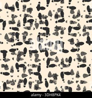 Impronte di scarpe da uomo e da donna a terra motivo senza cuciture. Tracce dei passi umani. Impronte di sneakers. Francobolli di calzature da trekking. Stampe di stivali sporche Illustrazione Vettoriale