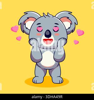 Adorabile personaggio Koala con Heart Eyes Vector Illustration Cartoon Design Illustrazione Vettoriale