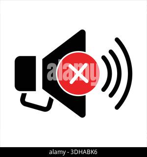 Simbolo dell'icona dell'altoparlante disattivato isolato su sfondo bianco Illustrazione Vettoriale