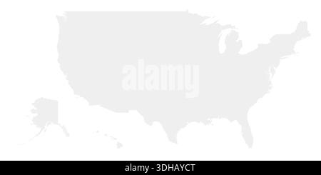 Una silhouette mostra il profilo degli Stati Uniti. Il design include Alaska e Hawaii. La mappa evidenzia la forma del paese in modo chiaro e semplice. Illustrazione Vettoriale