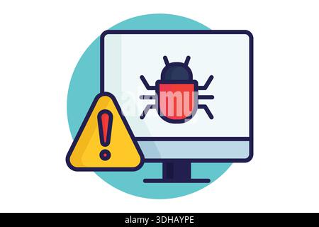 Icona di bug del computer. Stile icona colorata. Icona relativa al supporto IT. Illustrazione vettoriale degli elementi tecnologici Illustrazione Vettoriale