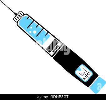 Controlla il tuo concetto di diabete. Siringa con penna per insulina. icona di stile piatto. concetto di vaccinazione, iniezione. illustrazione vettoriale isolata Illustrazione Vettoriale