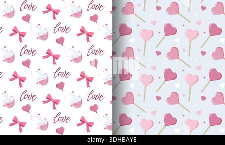 Valentine Pattern Set Love Lollipops Illustrazione Vettoriale
