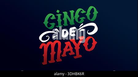 Cinco de Mayo Lettering per la festa nazionale messicana. Design per biglietti, poster e striscioni. Il pennello disegnato a mano ha fatto frasi con cactus e. Illustrazione Vettoriale