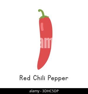 Illustrazione del vettore di cartone animato piatto al peperoncino isolata su sfondo bianco. Red Chili Clipart Illustrazione Vettoriale