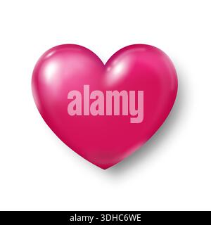 Un cuore rosa voluminoso con evidenziazioni su sfondo bianco. Illustrazione Vettoriale