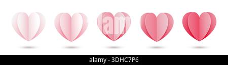 Una serie di cuori rosa con un'ombra su sfondo bianco. Illustrazione Vettoriale