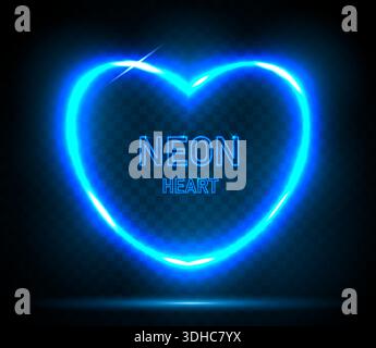 Cornice blu al neon a forma di cuore, forma di cuore su sfondo scuro Illustrazione Vettoriale