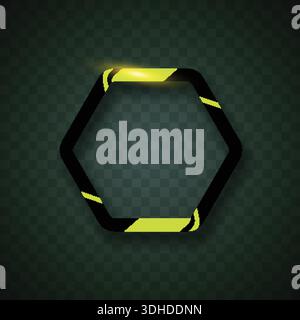 Bordo esagonale high-tech con effetti luminosi al neon giallo brillante. Perfetto per interfacce di gioco, HUD digitali, portali tecnologici e frame avatar. Illustrazione Vettoriale